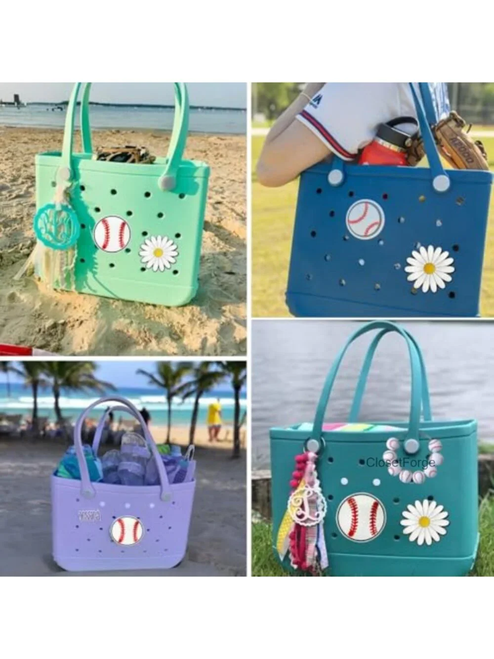 Baseball Charms Set for Tote Bag, Sporty Beach Bag Accessories, Cute Keychain